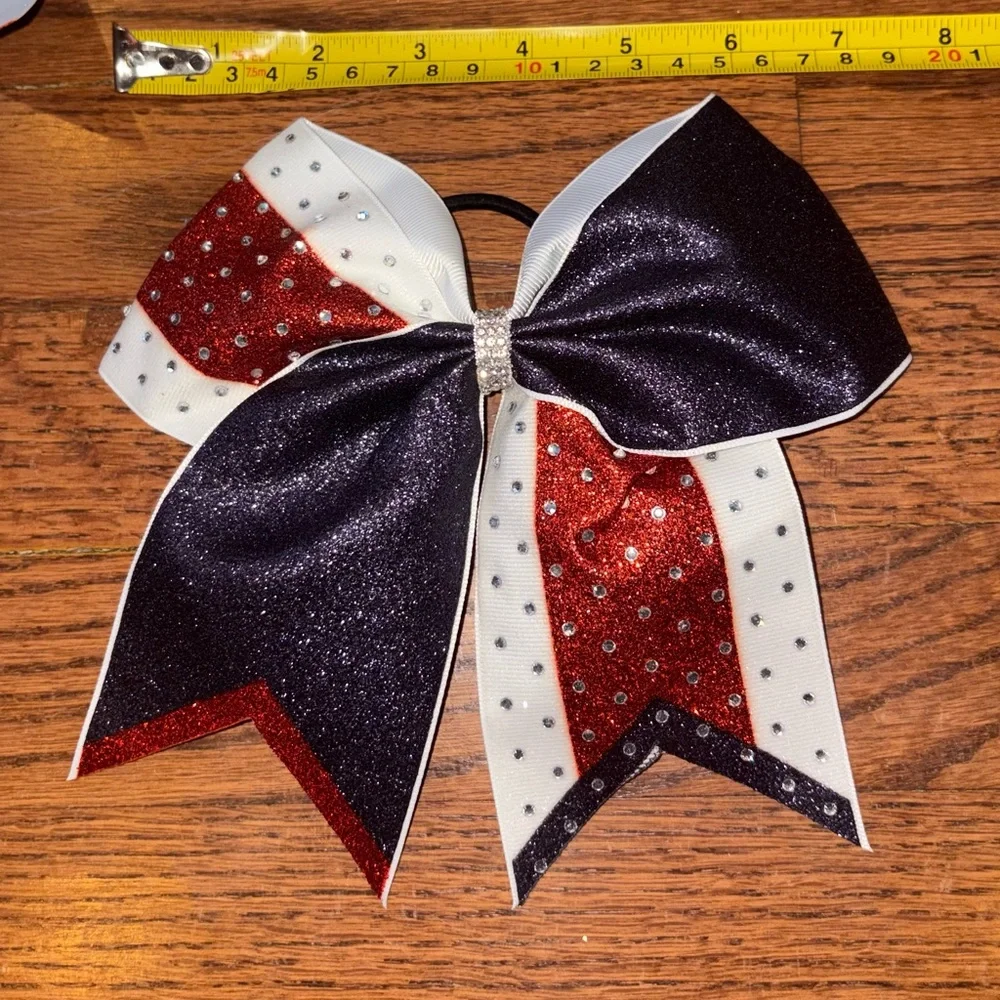 8 Cheer Bows Red Navy & White Hair Bows for Kids Girls New No Package Lot of 8